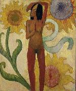 Paul Gauguin Caribbean Woman, or Female Nude with Sunflowers oil painting artist